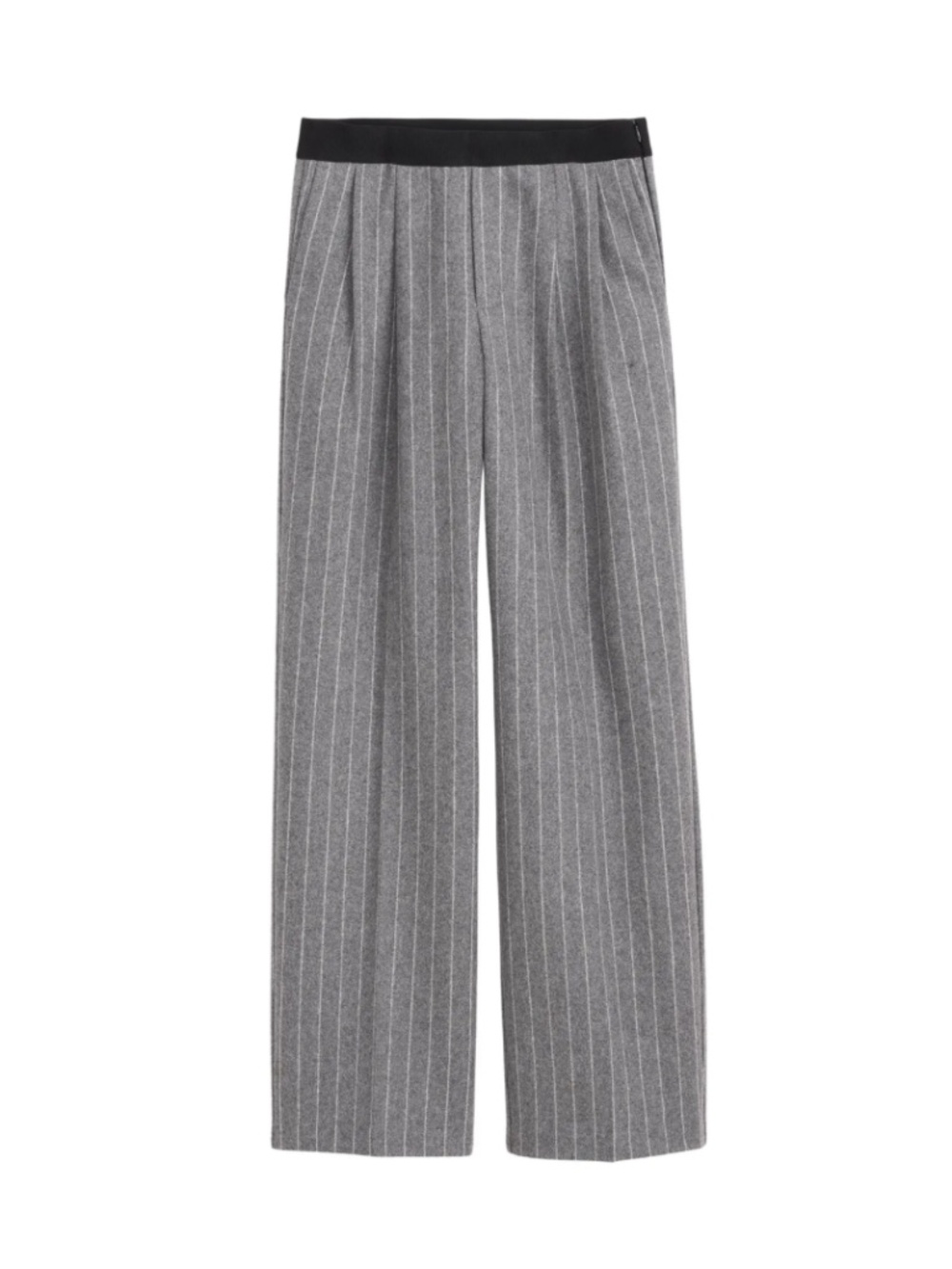 Alex Mill Primrose Pinstripe Pleated Wool Pull-On Trousers Charcoal Chalk Stripe